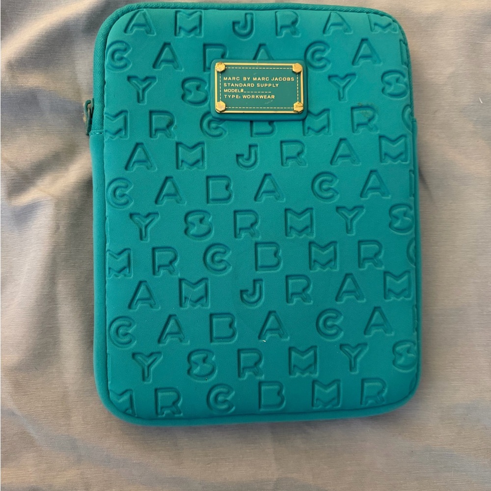 Marc by Marc Jacobs Teal Embossed Logo Tablet Sleeve with Gold Plaque